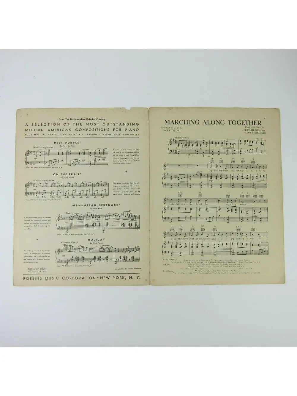 Sheet Music Marching Along Together Pola Steininger Barry Wood WW2 Vintage 1942